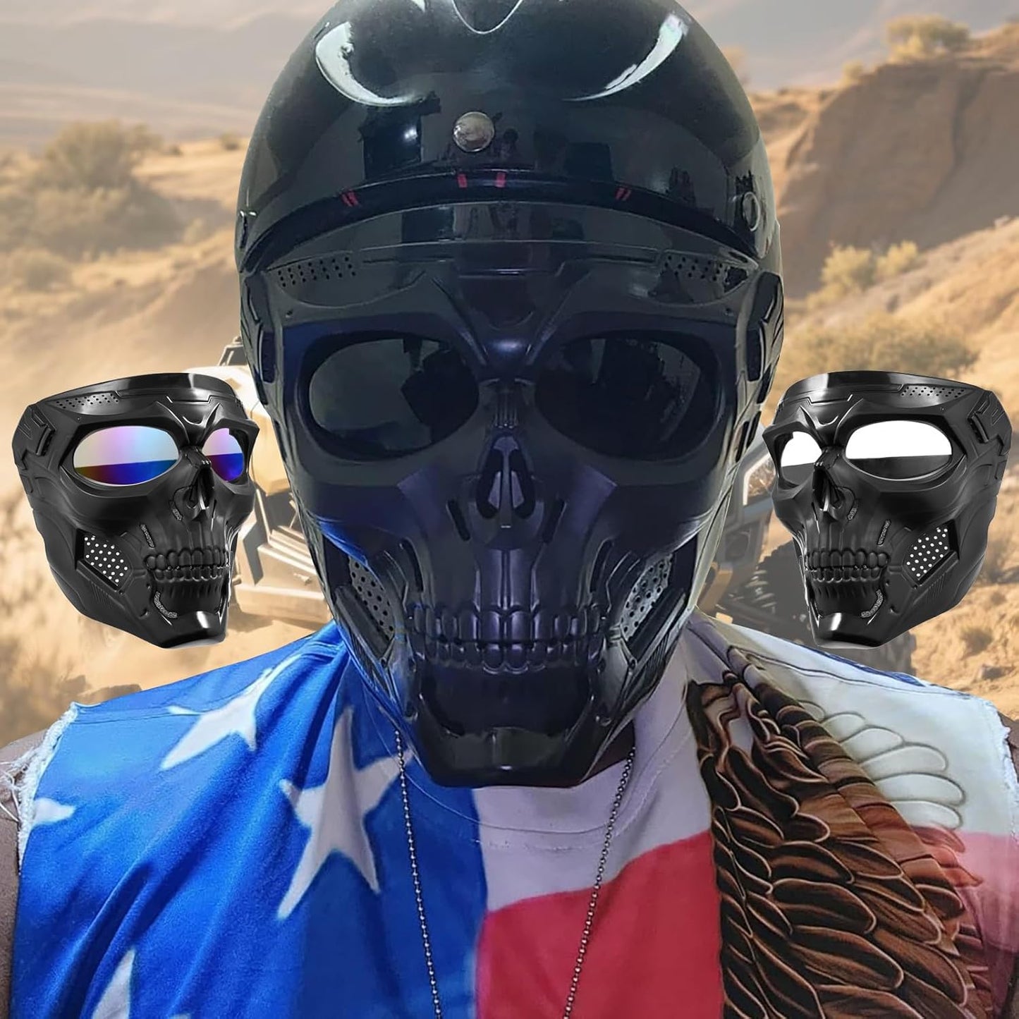 2PCS Airsoft Mask Paintball Mask Full Face Tactical Mask Suitable for CS Survival Games Shooting Cosplay Movie Halloween Skull Mask