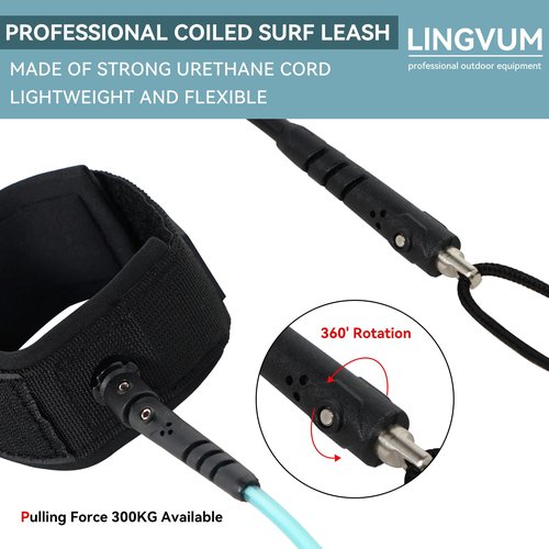 LINGVUM 4 ft Bodyboard Leash β 7mm Thick Coils Wrist Bodyboard Leash with Plug for Bodyboarding (Green)
