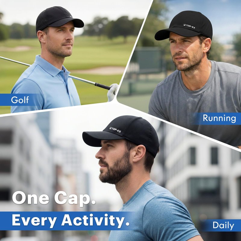 TOP-EX Cooling Performance Baseball Hats Caps for Men Waterproof Breathable Running Golf Sun UV Protection Fitted Workout Big Head Sweat Adjustable Navy Blue Medium Large M L
