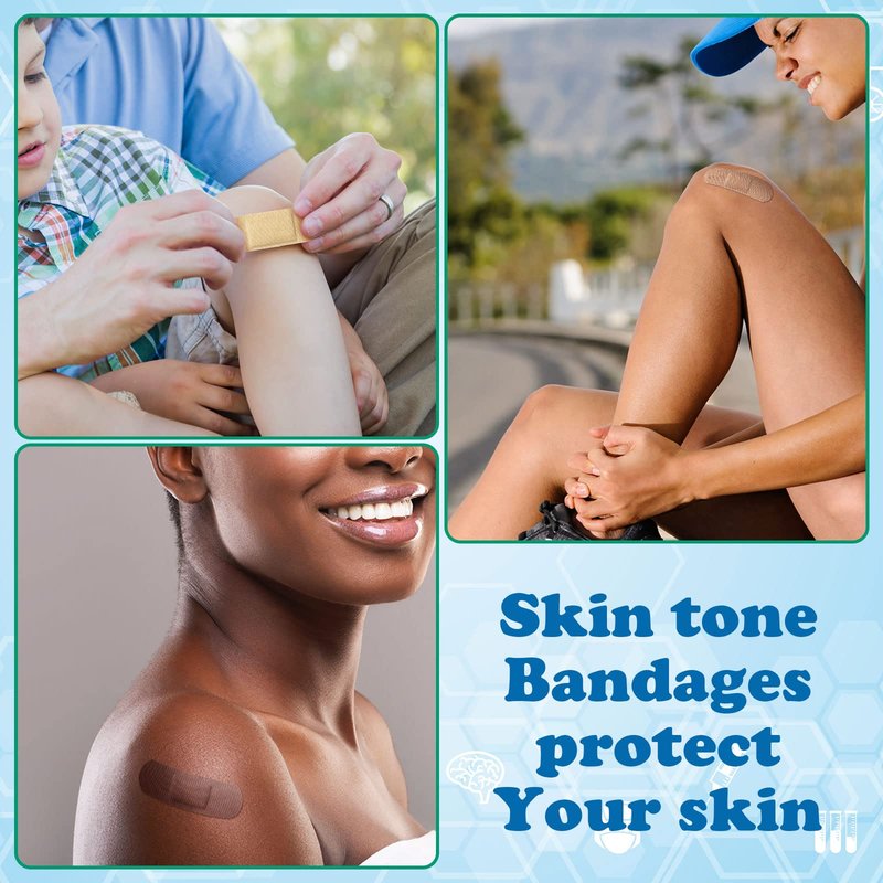 Yinder 300 Pcs Skin Tone Bandages Shade Flexible Fabric Adhesive Bandages Pack for First Aid Protect Cuts Scrapes Scratches, 2 Sizes(Colorful)