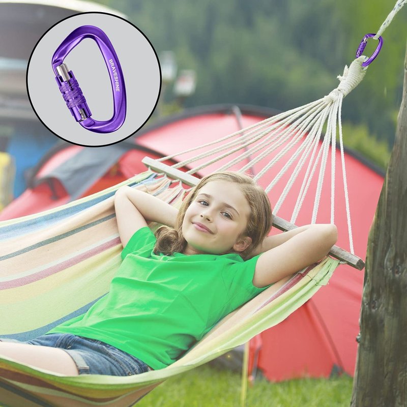 Purple Heavy-Weight Carabiner Clips 12KN Aluminum D Ring Double Locking Caribeaner Hooks