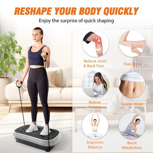 ALSO GO Vibration Plate Exercise Machine, 5 Workout Modes & 99-Level Vibration Platform for Weight Loss/Lymphatic Drainage, 330lbs Capacity Vibration Board with Resistance Bands for Full Body Workout