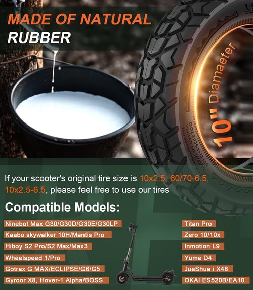 BANGTING 2PCS 60/70-6.5 Scooter Tire Tubeless, 10x2.5 inch Front or Rear Replacement Solid Tires, 10x2.5-6.5 Rubber Tire for Segway Max G2/G30/G30D/G30E/G30E/G30LP/G30D II/G30 Max (Black)