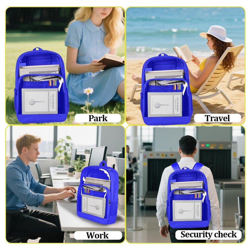 BrillaraSymn Heavy Duty Clear Backpack for School, Sturdy Fabric Clear Bookbag, Transparent PVC & Oxford Backpacks with Privacy Pocket for Boys Girls,Men & Women, Blue