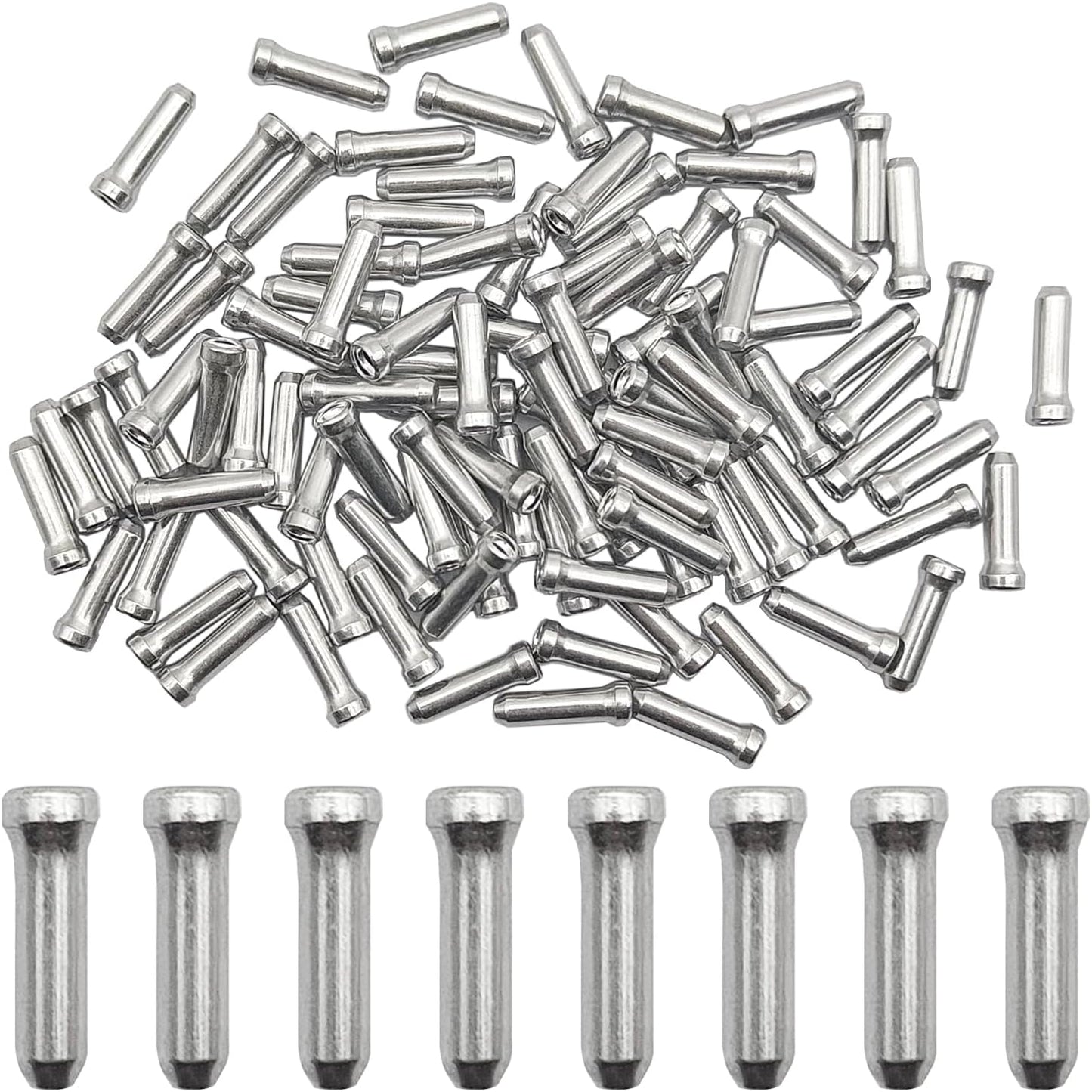 100 Pcs Bike Cable End Caps, Silver Cable End Crimps, Derailleur Cable Tips, Bike Brake Cable End Tips, Alloy Bicycle Wire End Caps, Brake Tips Shifter for Road Mountain Bicycle