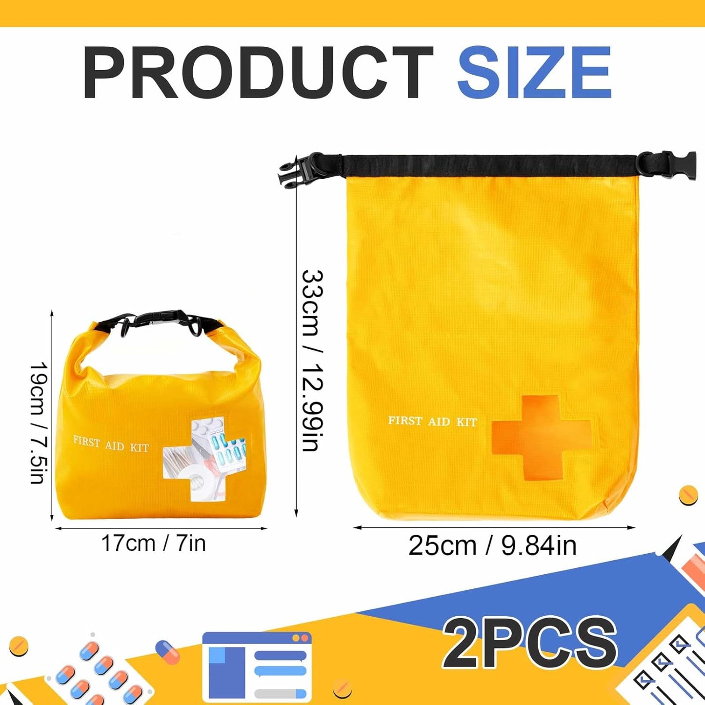 2 Pack of Waterproof First Aid Kit, Empty Lightweight Boat Dry Bag, Portable Emergency Survival Medical Supplies for Swimming Traveling Hiking Camping Backpacking Cycling