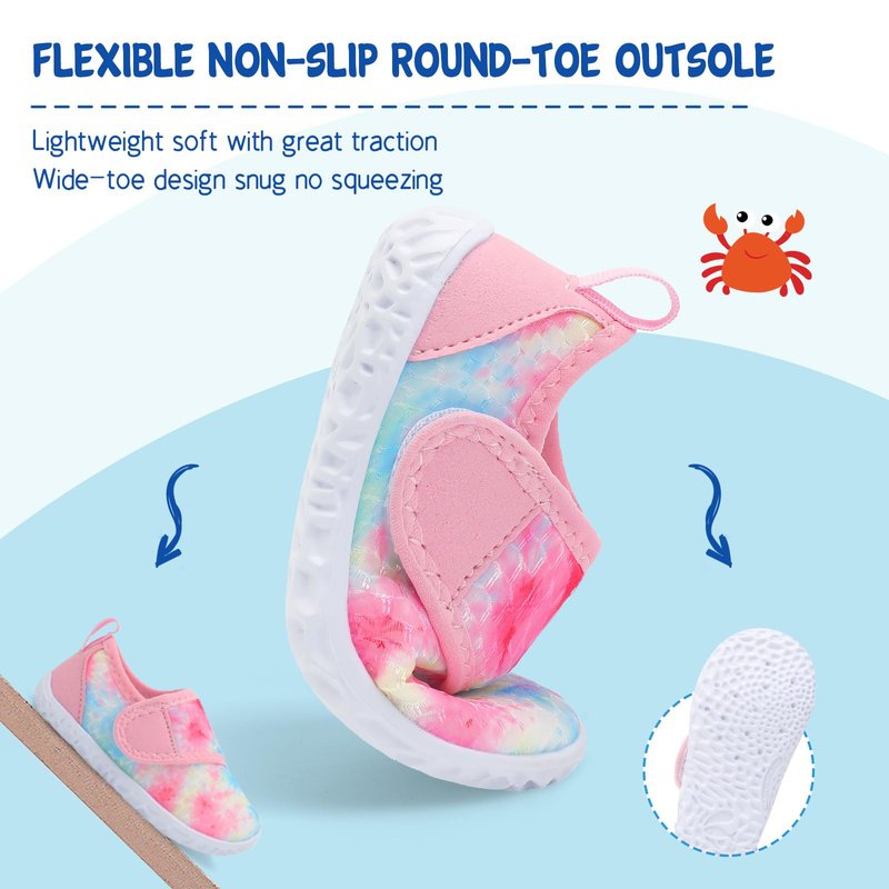 LeIsfIt Kids Water Shoes Toddler Girls Boys Swim Shoes Outdoor Quick-Dry Breathable Aqua Socks for Beach Pool Surf, Tiedye, 1 Big Kid