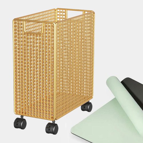 Aosekaa Yoga Mat Storage Basket Cart Wheeled Portable Laundry Basket Home Gym Storage Rack for Living Room Dorm Outdoor Yoga Blocks, Gold