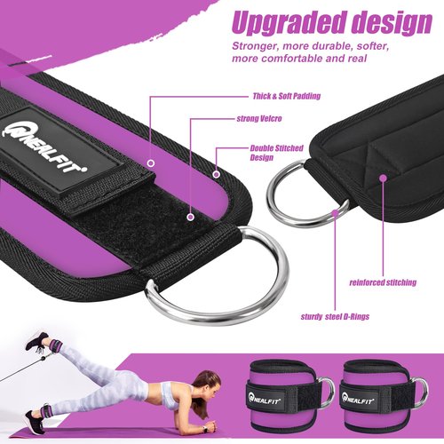 NEALFIT Ankle Strap for Cable Machine, Gym Ankle Cuff for Kickbacks, Leg Extensions, Glute Workouts, Booty Hip Abductors Exercise for Women and Men (Purple, Single)