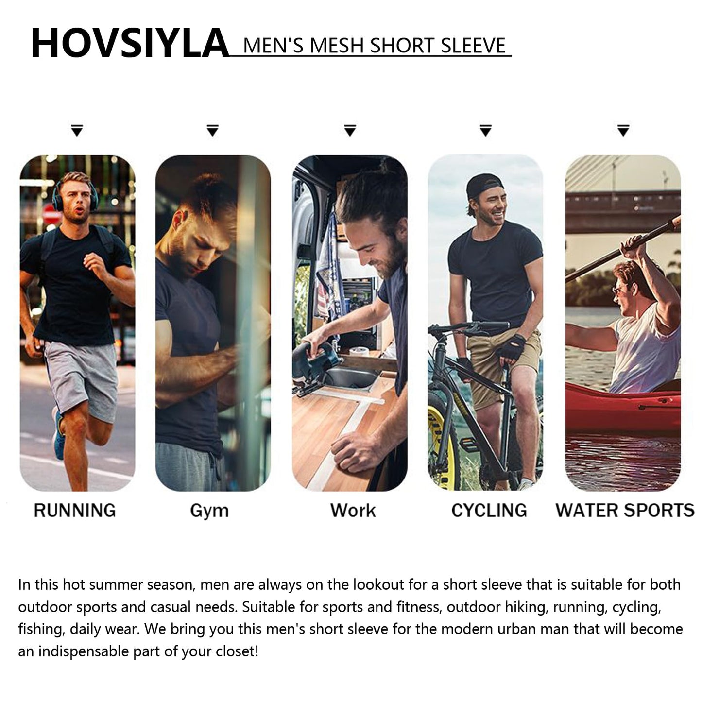 HovSiyla 5 Pack Running Shirts Men Sport Tops Dry Fit Gym Wicking Athletic T Shirts Breathable Cool Workout Shirts Black White Purple Almond Haze-Blue Small