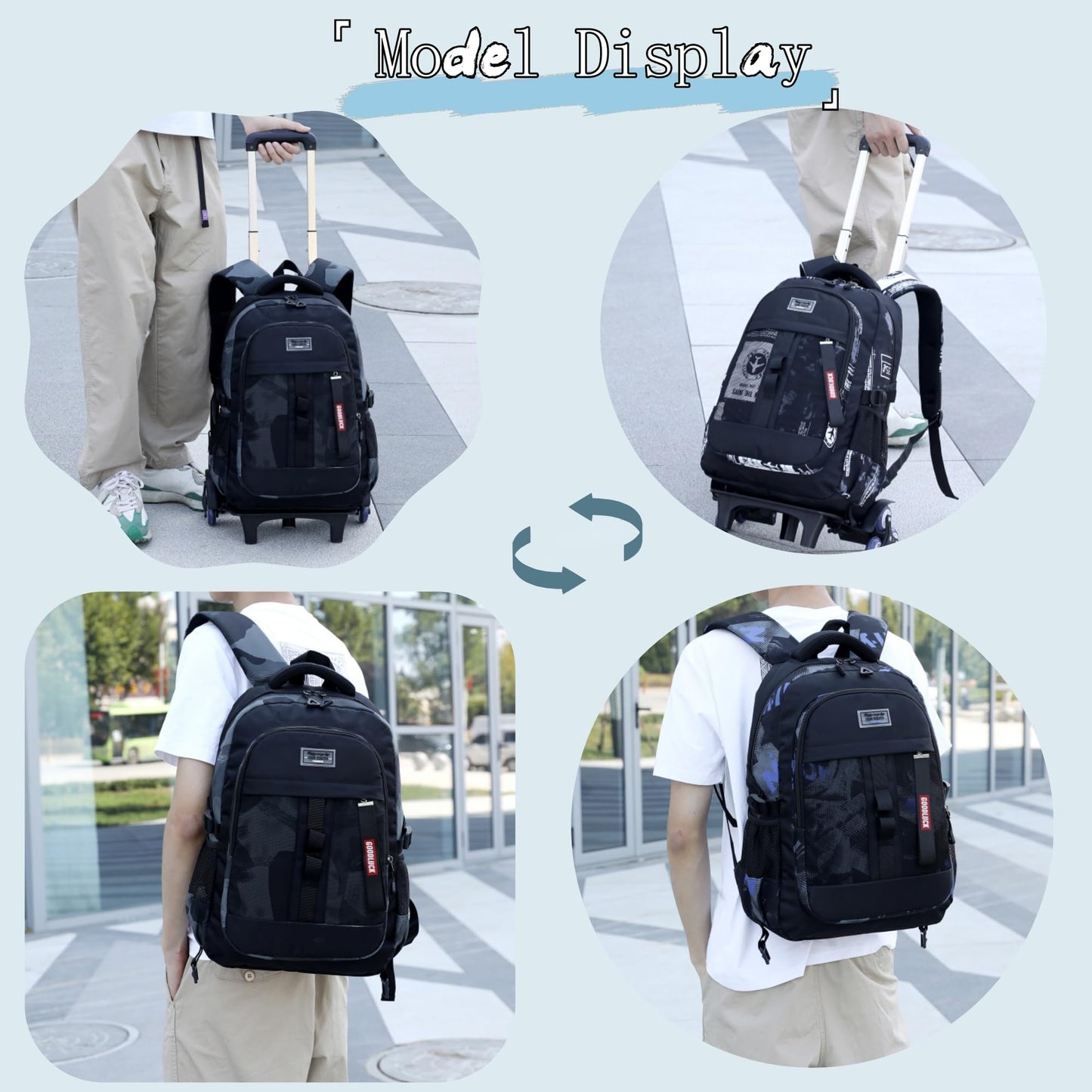 Camo Boys Rolling Backpacks for Kids School, Capacity Wheeled Bookbags Elementary School Bags Back Packs with 6 Wheels