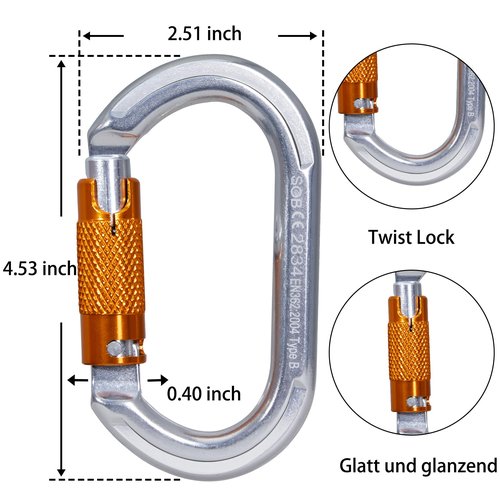 RESQT 22KN Auto Locking Carabiner, Heavy Duty Climbing Carabiners Twist Lock for Rock Climbing, Camping, Rappelling, Hunting, Rescue Equipment