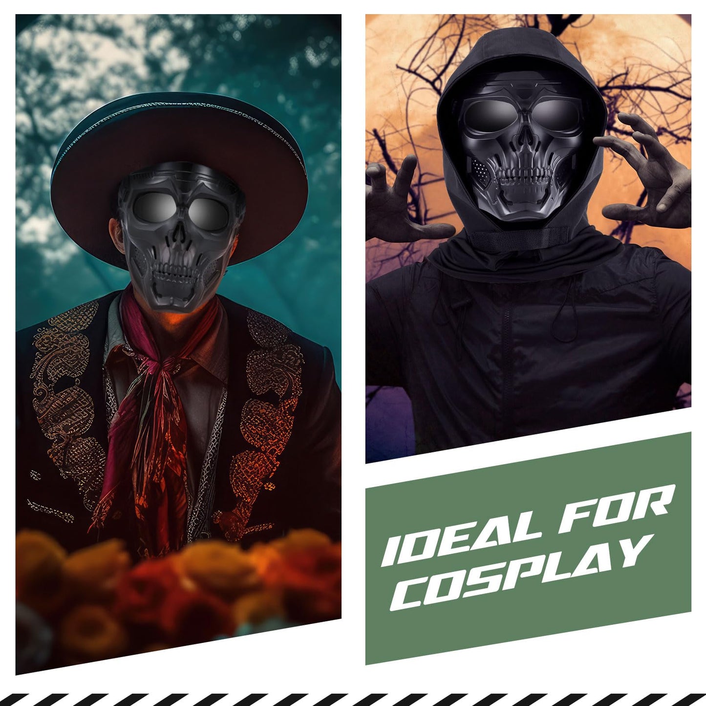 Kanayu Skull Mask with Balaclava Headgear Full Face Scary Tactical Mask for Men for Cs Survival Games Shooting Cosplay Movie Paintball Halloween
