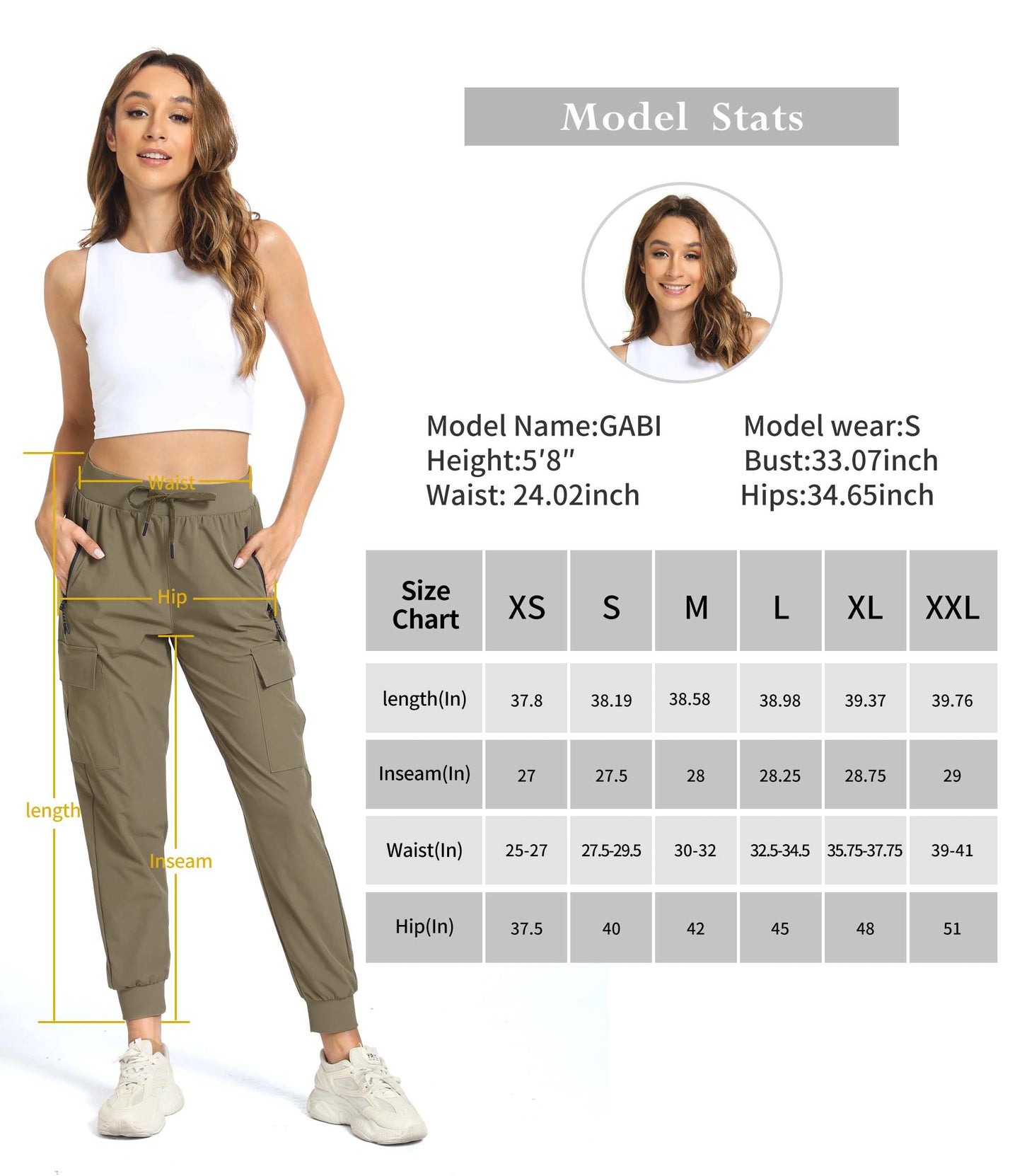 Womens Cargo Hiking Pants with Pocket - Lightweight Quick Dry Workout Joggers for Travel, Camping and Outdoor Wear(Khaki M)