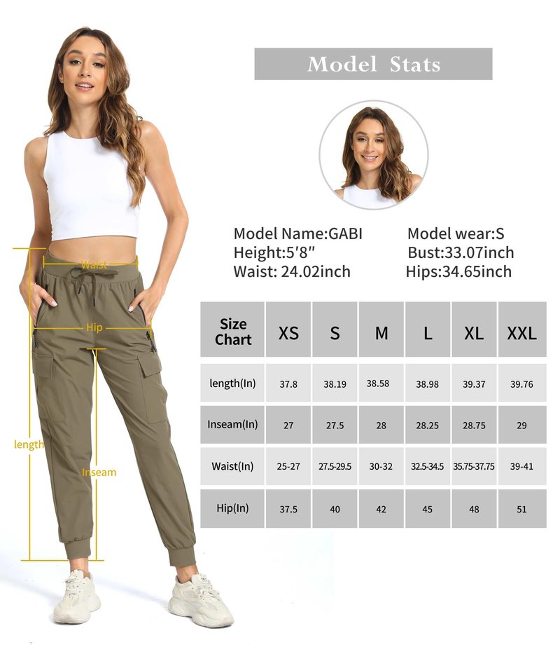 Womens Cargo Hiking Pants with Pocket - Lightweight Quick Dry Workout Joggers for Travel, Camping and Outdoor Wear(Khaki M)