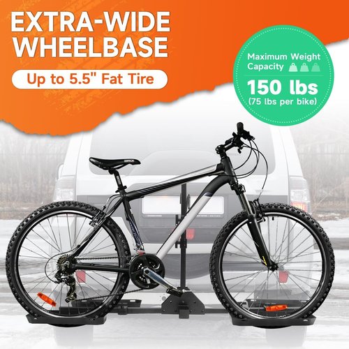 RVGIVE Tilting 2-Bike Hitch Rack with Ratchet Straps, Fits Fat Tire Bikes up to 5" Wide, Holds 150 lbs – Cars, SUVs, and Trucks