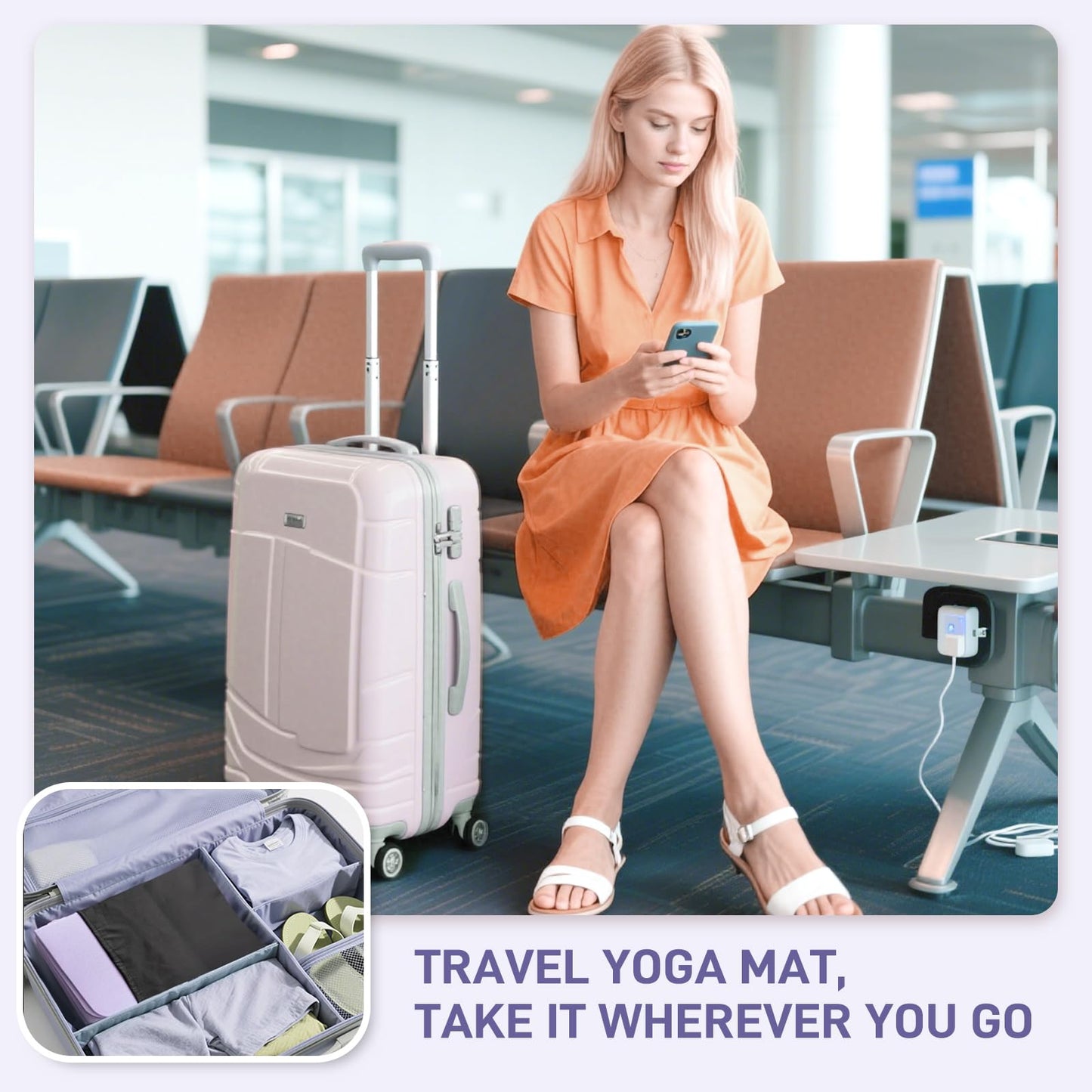 Kanonmaori Foldable Yoga Mat for Travel 72"x 31.5"x 0.32"Inch, 8mm Thick Folding Exercise Mat, Non-slip Pilates Mat for Women & Men, Travel Yoga Mat Packable for Workout and Fitness(purple)