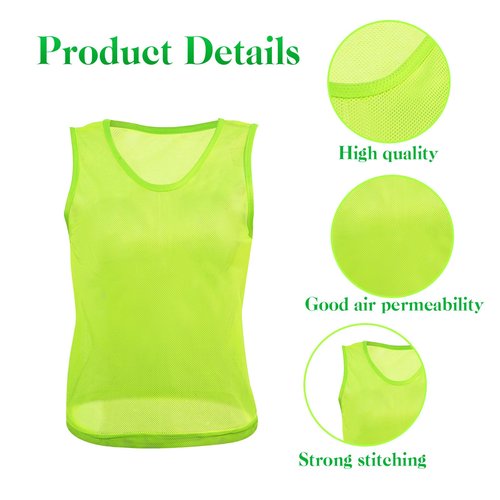 Newcotte 24 Pcs Pinnies Scrimmage Vests Team Practice Jersey Nylon Mesh Pennies for Soccer Basketball Sports (Fluorescent Green,Adult, L)