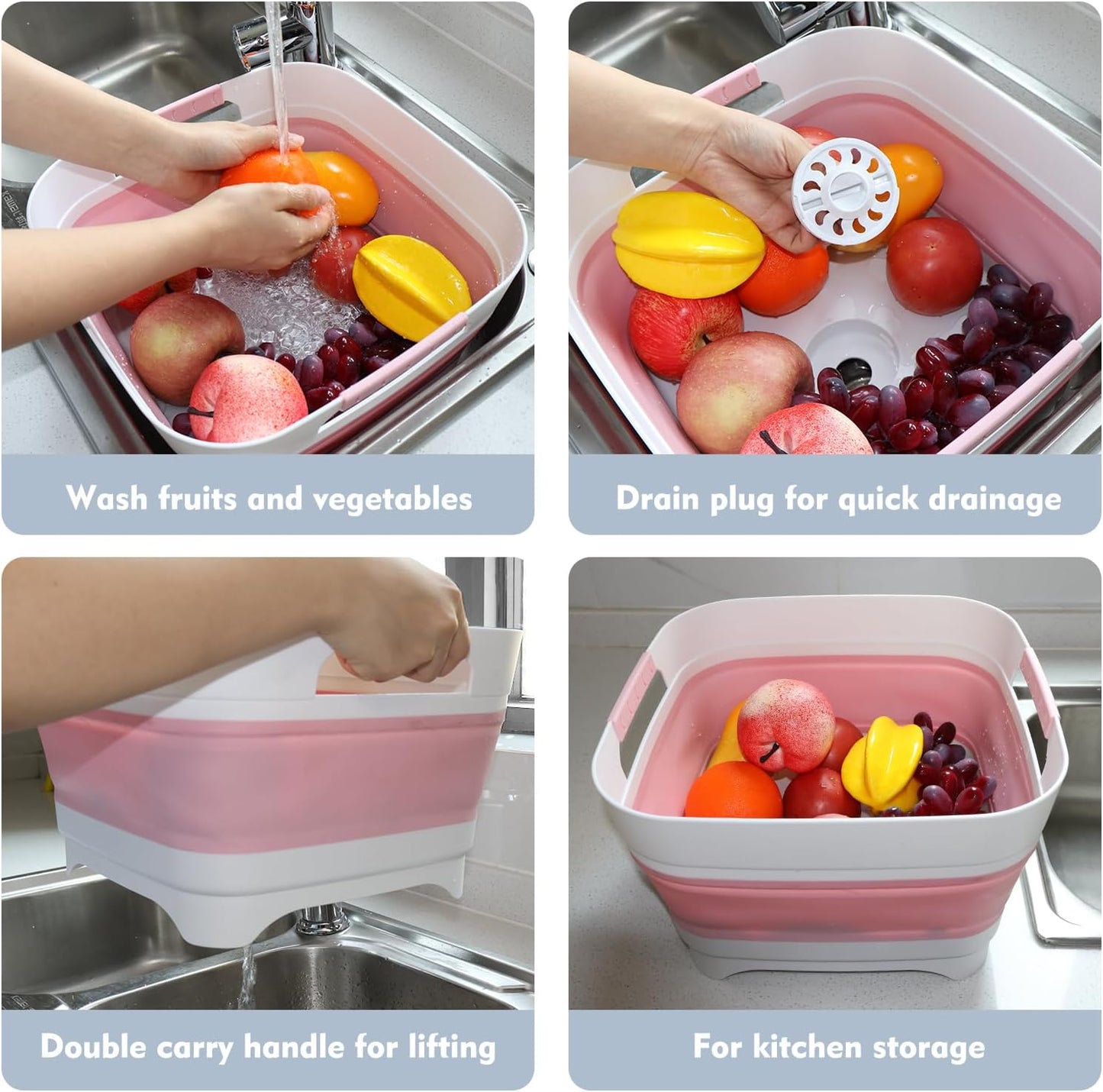 2.4Gal (9L) Collapsible Wash basin With Drain Plug, Suitable For Kitchen Sinks/Outdoor Camping/RV Use, Space-Saving, Highly Portable Washbasin Ideal For Travel (Gray)