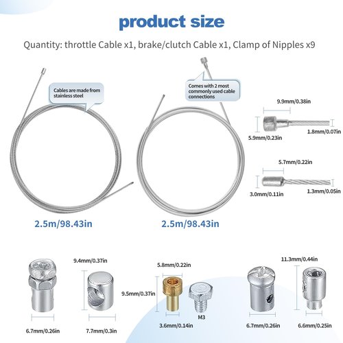 Universal Motorcycle Emergency Throttle Clutch Brake Cable Repair Kit, Road Bike Brake Shifter Cable, Bicycle Gear Cable Wire Kit Inner Replacement Set for Motorcycle Road Mountain Bike, silver