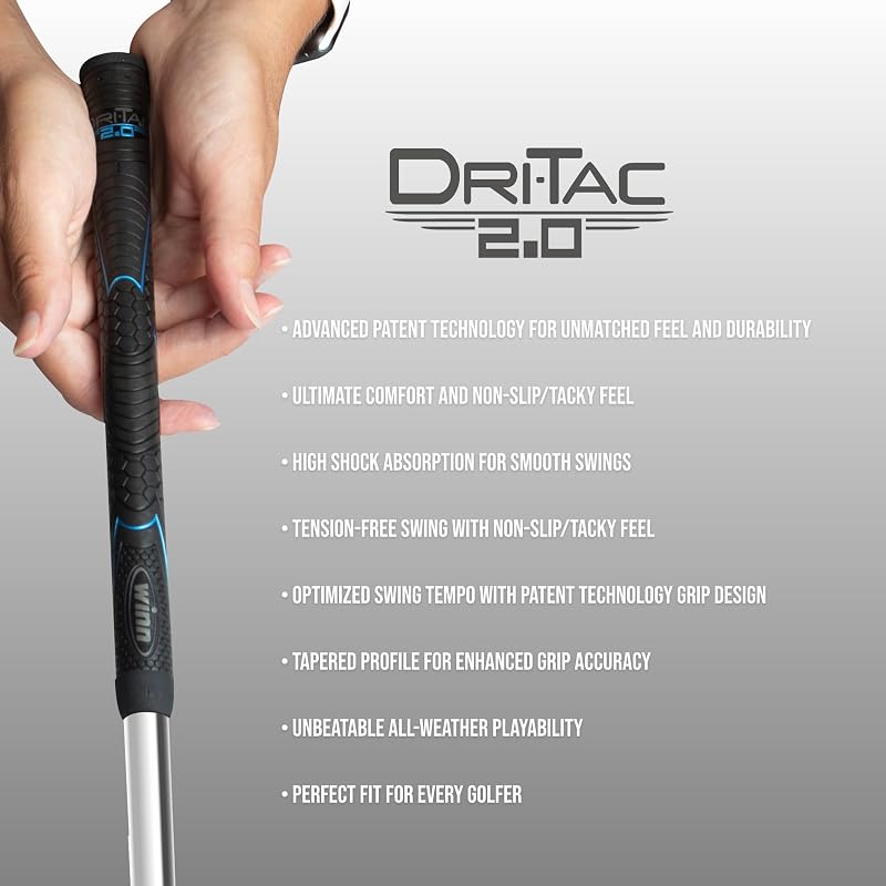Dri-Tac 2.0 Golf Grips Midsize +1/16" (Ladies & Men) AVS Shock-Absorbing, Winn