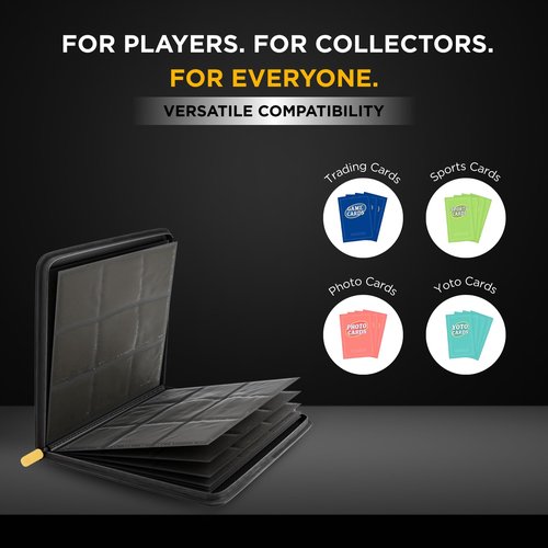 Card Guardian - 9 Pocket Premium Black Binder with Zipper for 360 Cards - Side Loading Pockets for Trading Card Games TCG (Black)