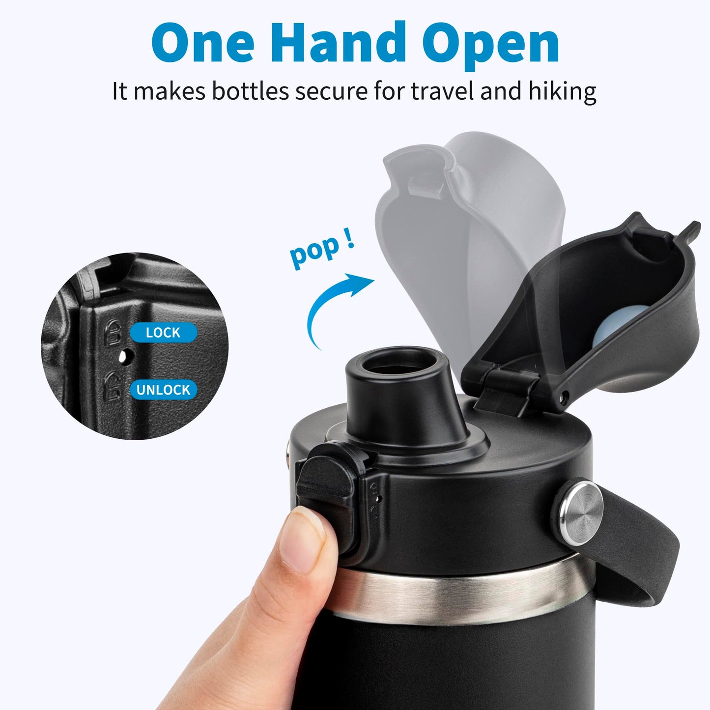 Diumepo Auto Spout Lid for Yeti Rambler 12/18/26/36/64 oz Water Bottle, Replacement Lids for YETI Rambler Bottle Chug Cap with Flexible Handle, BPA Free (Black)