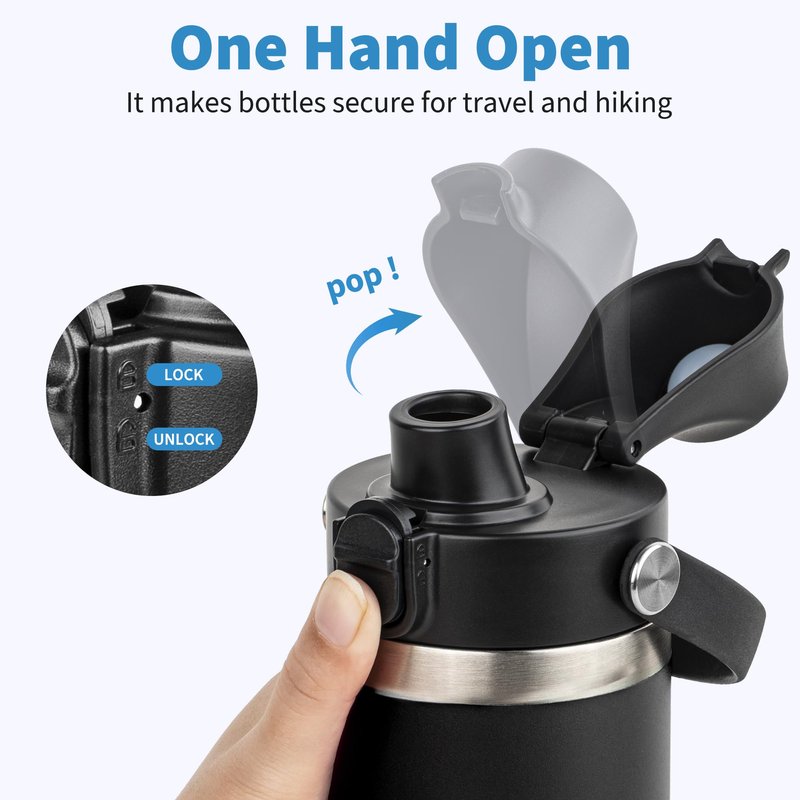 Diumepo Auto Spout Lid for Yeti Rambler 12/18/26/36/64 oz Water Bottle, Replacement Lids for YETI Rambler Bottle Chug Cap with Flexible Handle, BPA Free (Black)