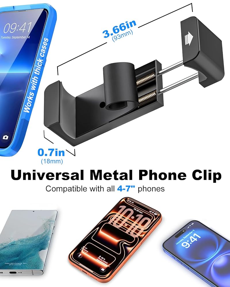 All-Metal Golf Bag Phone Holder – 360° Adjustable, Secure Clip