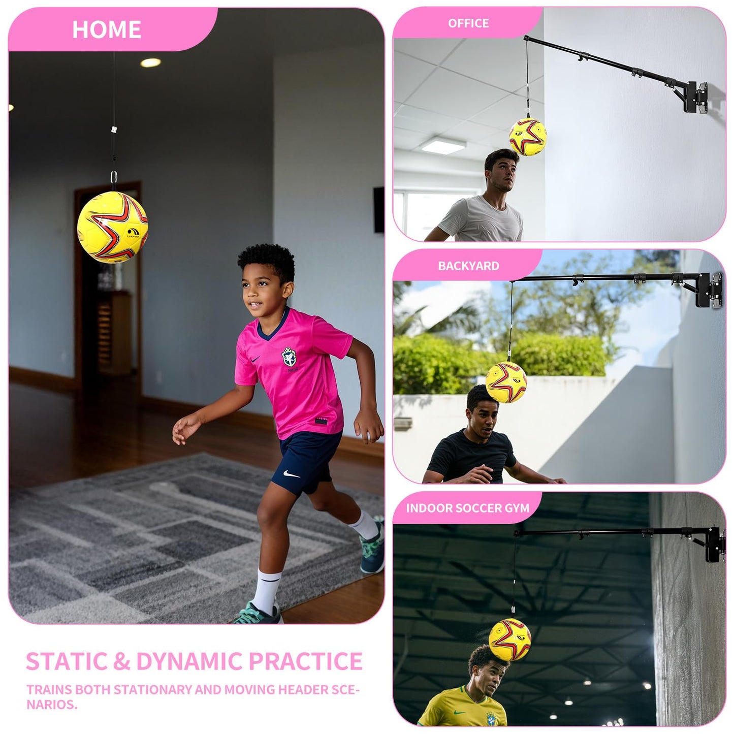 HZ-WONMIO Soccer Heading Rebound Trainer,Black Metal Wall Kick Back,Soccer Training Equipment for Ball Jump & Heading Training