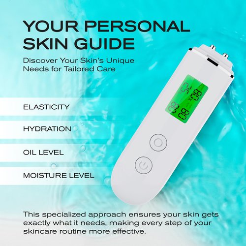 Skin Hydration Tester Monitor - Professional Portable Digital Corneometer Facial Moisture Analyzer Meter Tool - Multifunctional Hydration Test and Tracking Device for Skincare with LCD