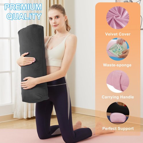 TokSay Yoga Bolster Pillow for Restorative Yoga - Meditation Pillow with Velvet Cover, Filled with Foam