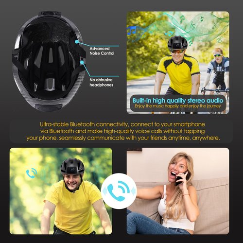 Adult Bike Helmet with Bluetooth,Camera Smart, Warning Lights and Rear Turn Signal, 1080P HD Video, Included 64GB Card, Bluetooth Phone and Music, GPS Track Recording