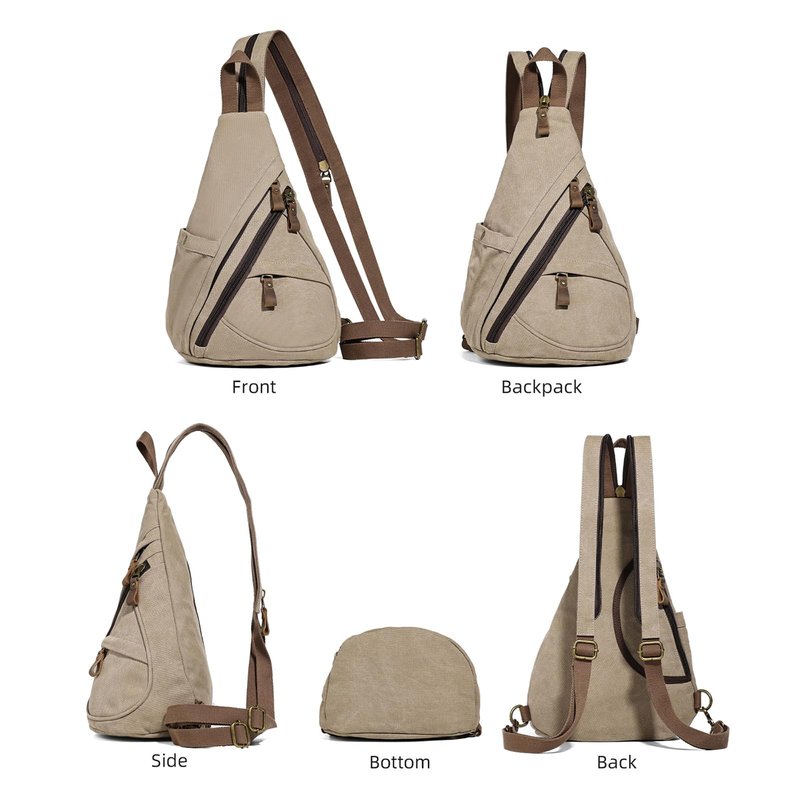 KL928 Canvas Sling Bag - Small Crossbody Backpack Shoulder Casual Daypack Rucksack for Men Women(Large Version,Khaki)