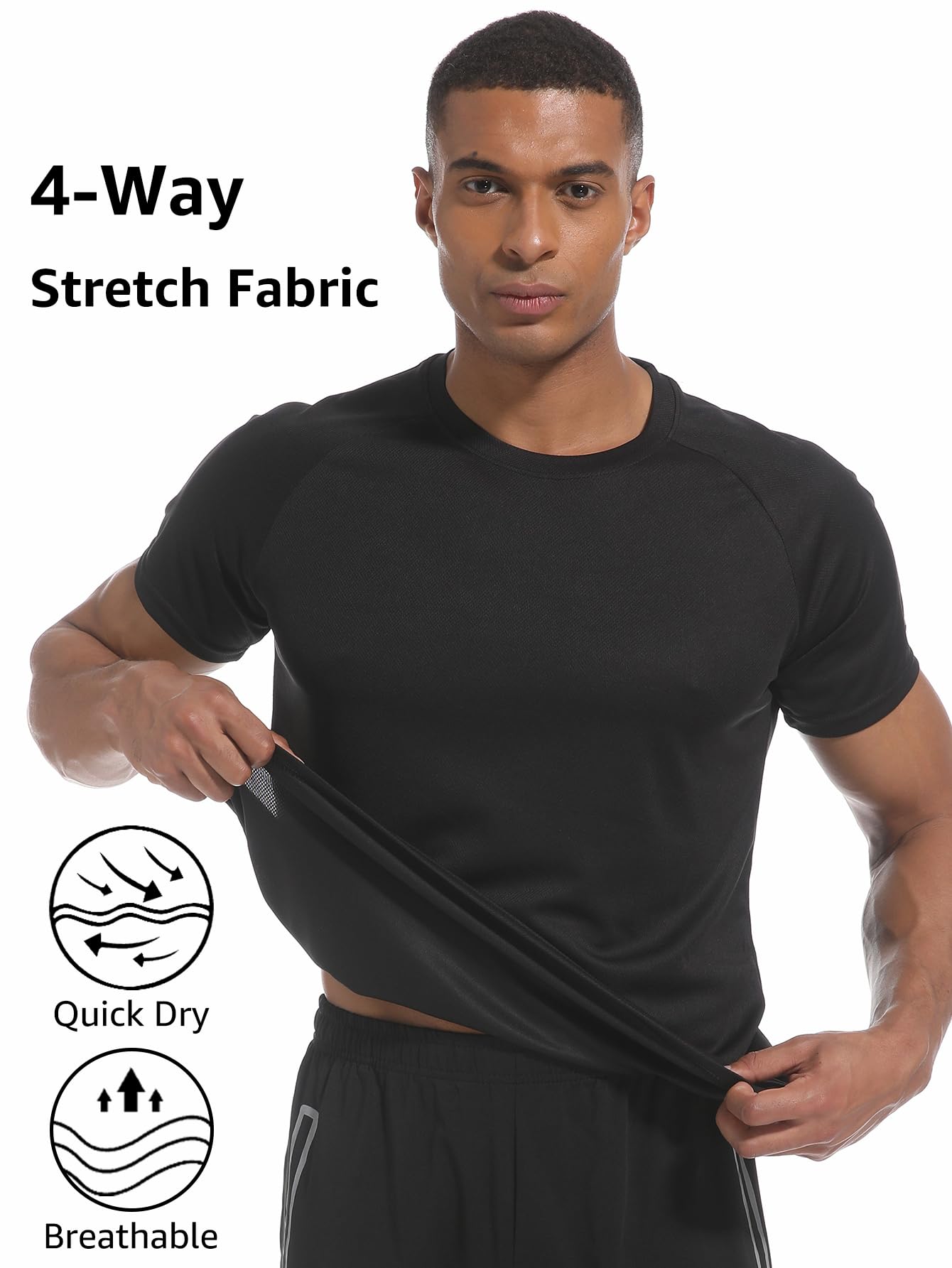 3 Pack Men’s Active Quick Dry Crew Neck T Shirts | Athletic Running Gym Workout Short Sleeve Tee Tops Bulk Black/Grey/Blue