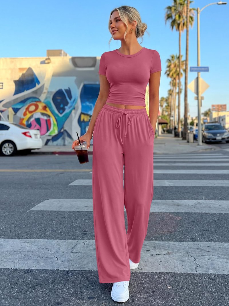 Trendy Queen Womens 2 Two Piece Set 2026 Summer Workout Vacation Gym Clothes Spring Fashion Lounge Matching Airport Travel Outfit Resort Wear Fitness Athleisure Clothing