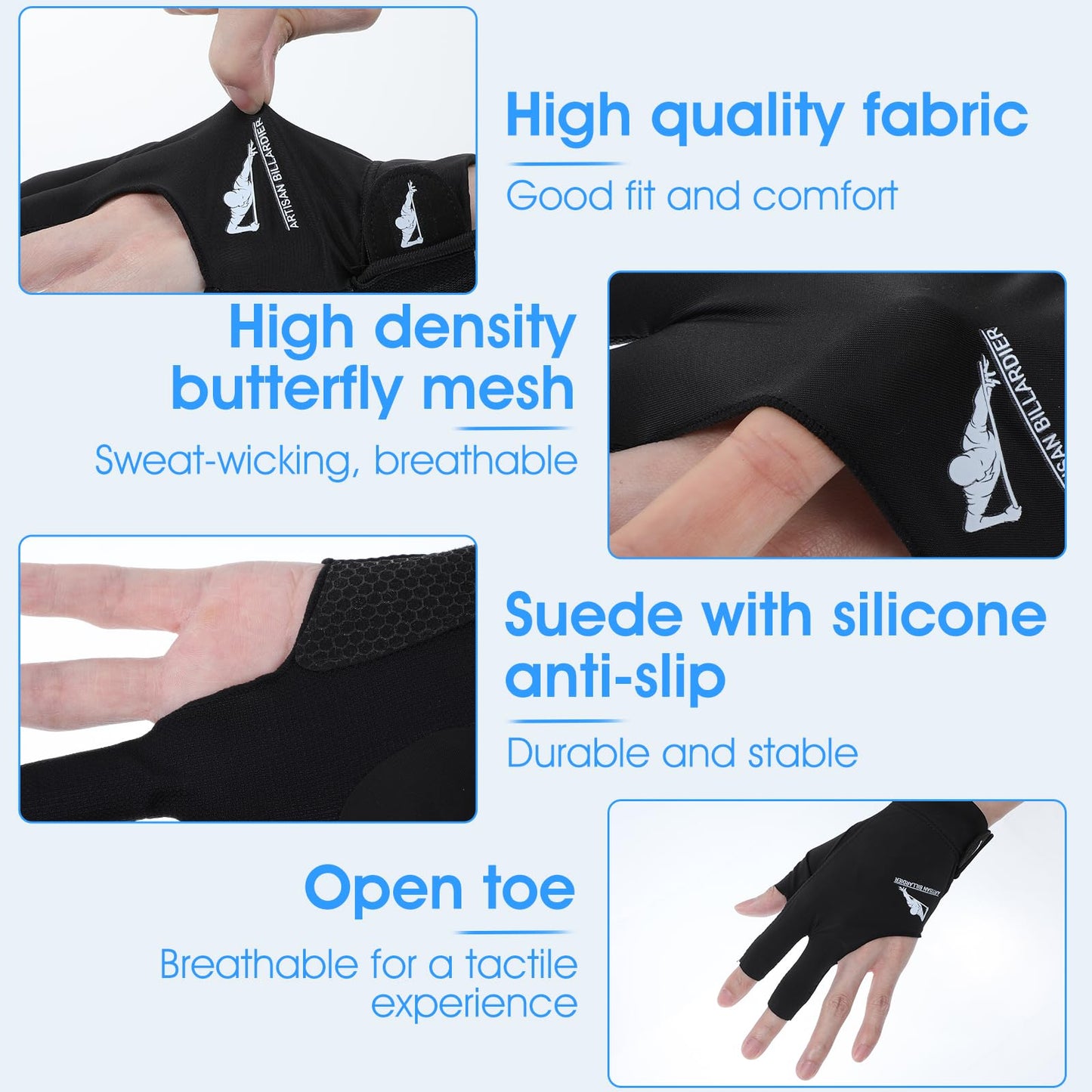 1 pcs Left Hand Billiard Gloves for Men Billiards Glove Pool Splicing Process Snooker Cue Sport Glove Popular Sizes Man Woman Elastic 3 Fingers Show Gloves Quick-Dry Breathable Billiard Pool