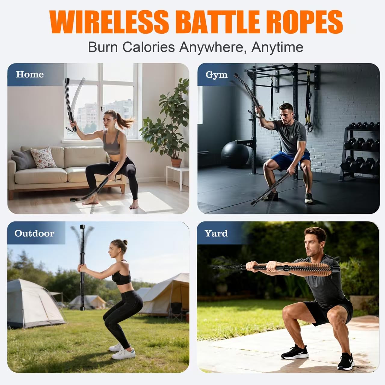 2 in 1 Weighted Ropeless Battle Ropes, Portable Cordless Battle Ropes for Home Gym, Heavy Duty Workout Exercise Rope for Strength Training & HIIT, Fitness Equipment for Men & Women