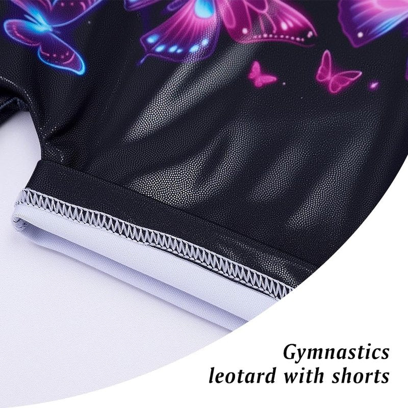 Belovance Girls Gymnastics Leotards With Shorts 5t size 6 Kids Children Dance Leotard Outfit Athletic Tumbling Training Biketard Clothes Sparkle Green Pink Gradient Unitard Quicky Dry Purple Glitter