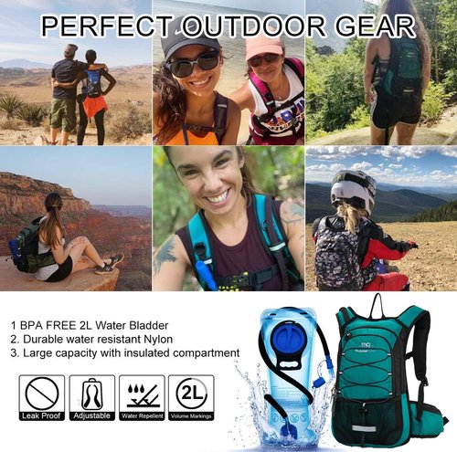 15L Insulated Hydration Backpack Pack with 2L Water Bladder Lightweight Hiking Backpack Bag for Women Men Daypack for Hiking Running Festival Camping Biking (Emerald)