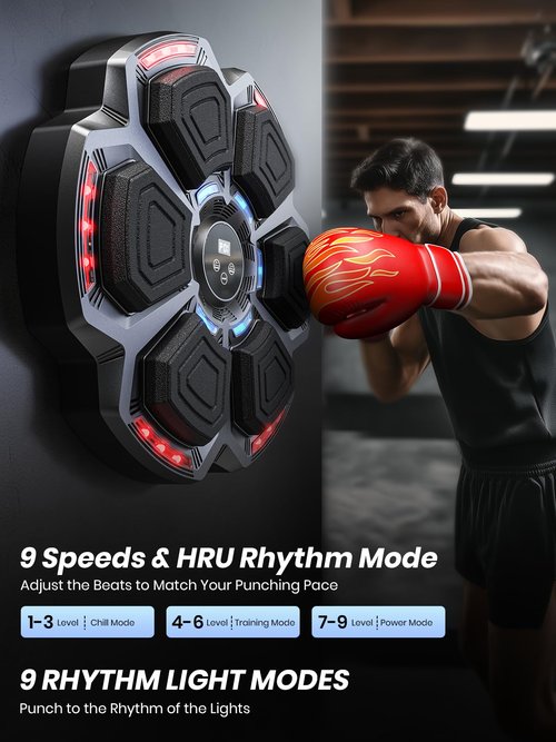 Upgraded Music Boxing Machine for Adults/Kids, Smart Bluetooth Boxing Trainer with Gloves, Wall Mounted Electronic Music Punching Machine with 9 Modes & 9 Speeds, for Home, Office, and Gym Workout