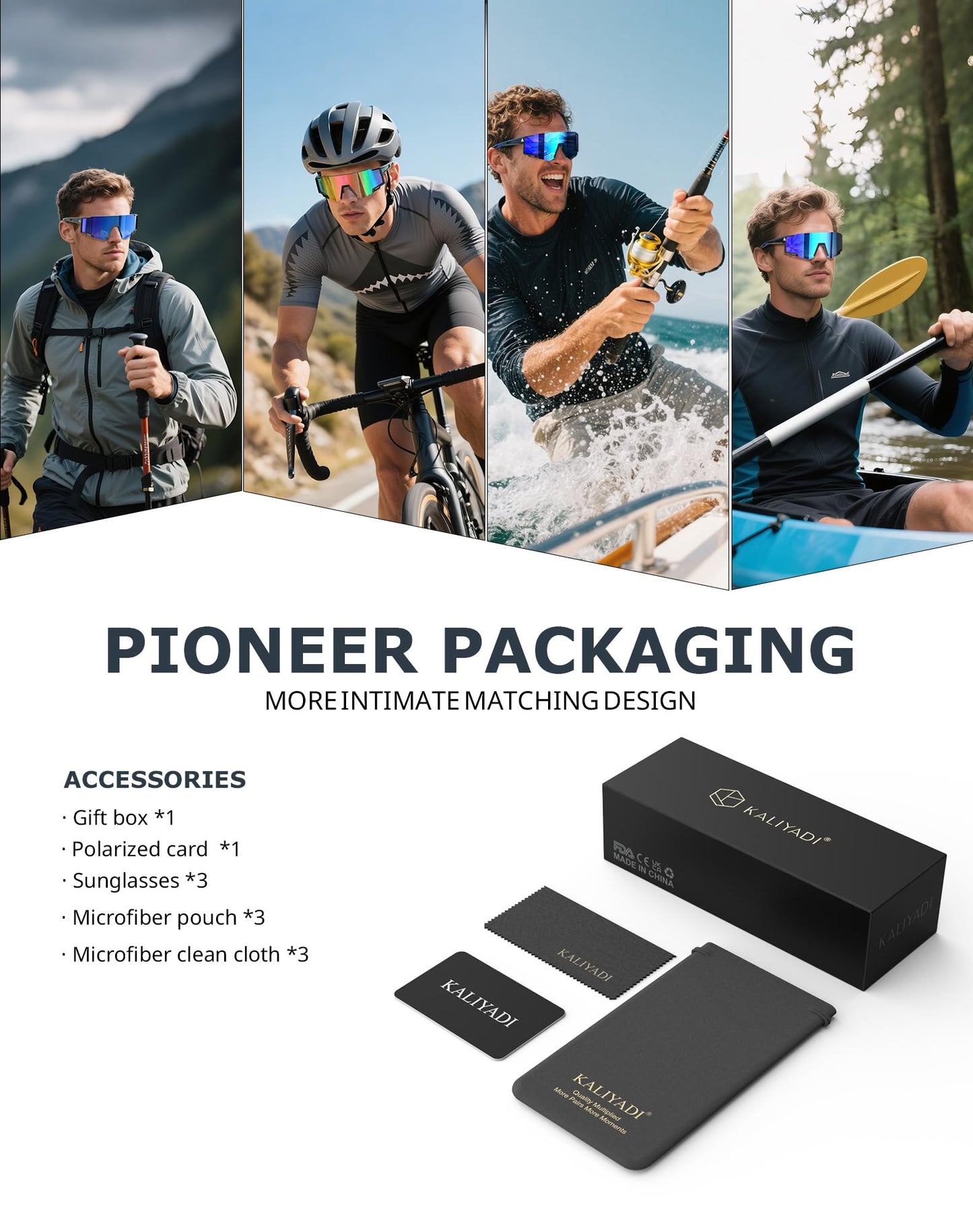 KALIYADI Polarized-Sunglasses Men Polarized Cycling-Sunglasses: Sports Sun Glasses for Running Cycling UV400 Protection