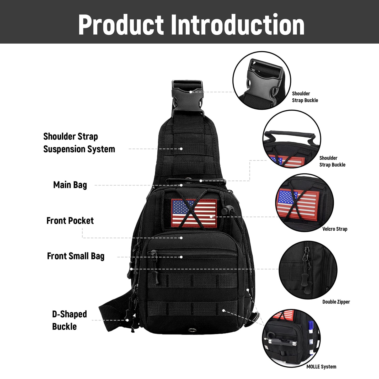 JUMAHE 8L/25L Tactical Sling Bag, Crossbody Bag for Men Outdoor, Military Backpack EDC Shoulder Bag for Every Day Carry (Black)