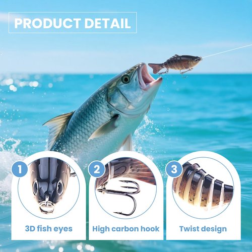 5Pack Robotic Fishing Lure, Lifelike 3D Swimming Bait for Freshwater and Saltwater, Attracts Bass Trout Crappie Walleye Beginners Fishing Lures Fishing Gear for Family Fishing