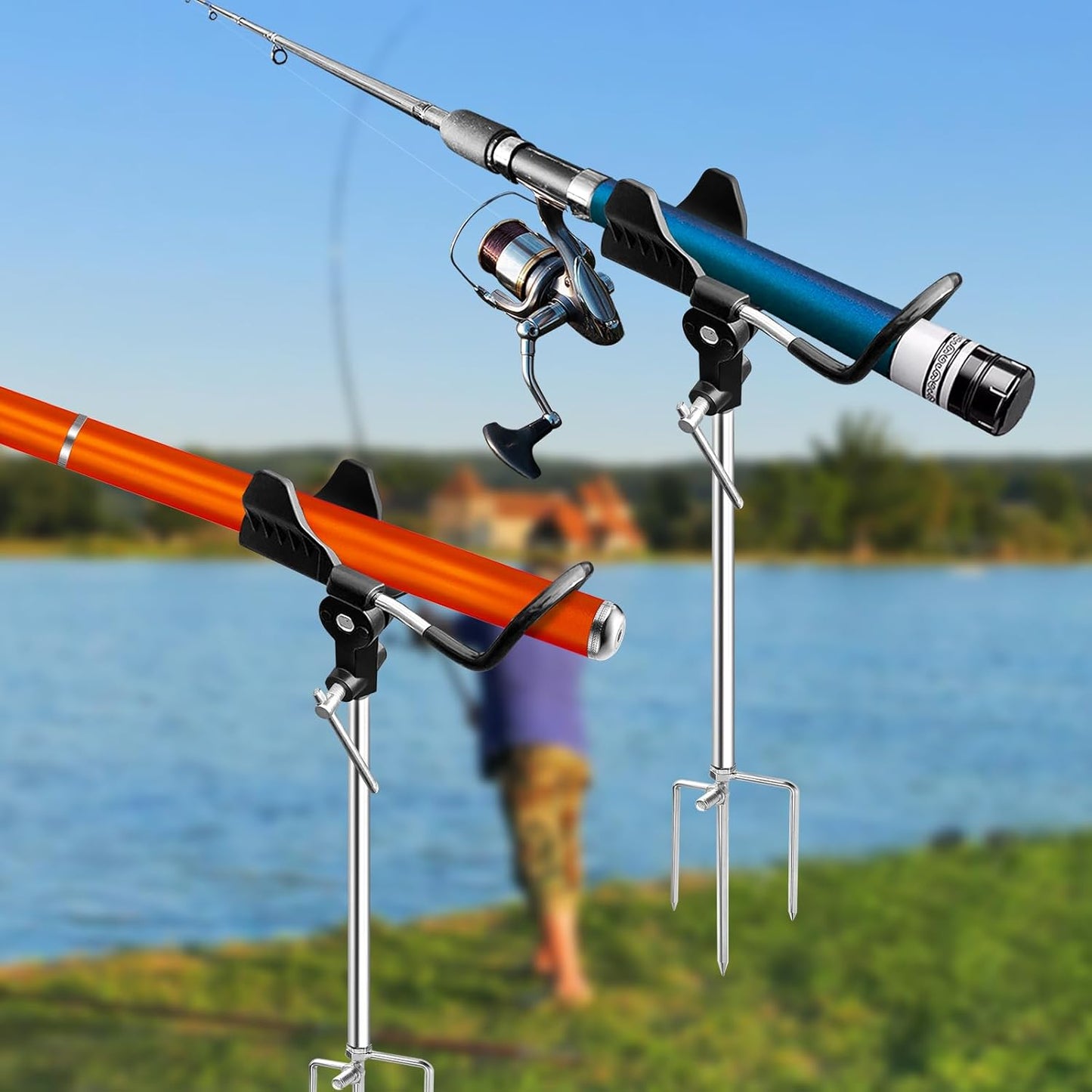 2 Pack Fishing Rod Holders for Bank Fishing, Multifunctional Stainless Steel Fishing Pole Holders for Ground, 360 ° Adjustable & Detachable Easy to Carry, Gift for Men Father’s Day, Birthday Day