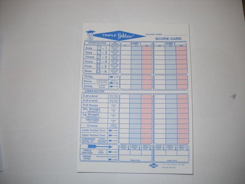 250 Triple Yahtzee Score Sheet Pad Card