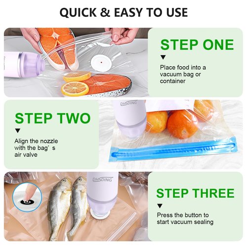 DHSDING Vacuum Sealer - Handheld Vacuum Sealer Machine for Food, Portable Food Storage with 10 Seal Bags, Sous Vide Friendly