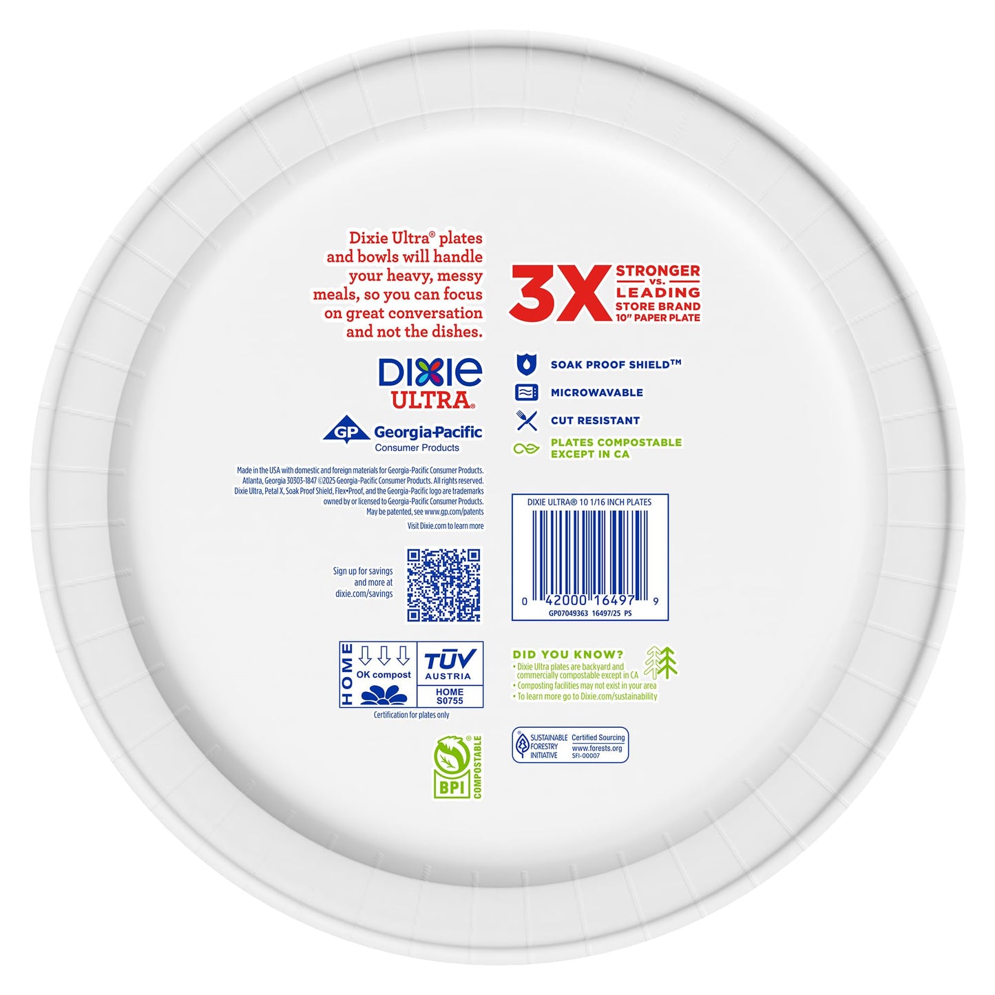 Dixie Ultra, Large Paper Plates, 10 Inch, 172 Count (4 packs of 43 plates), 3X Stronger*, Heavy Duty, Microwave-Safe, Soak-Proof, Cut Resistant, Disposable Plates For Heavy, Messy Meals