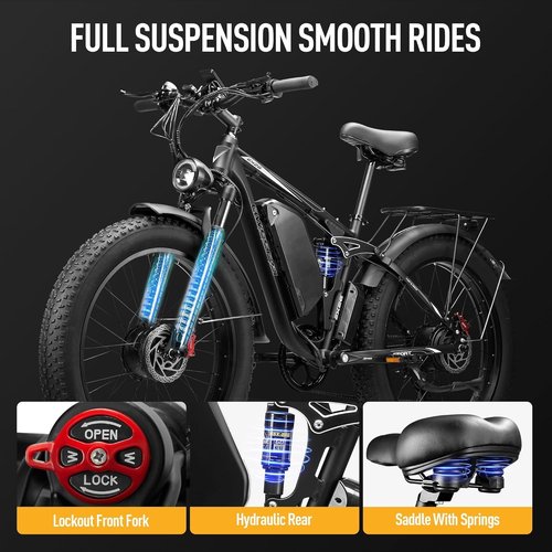 Dual Motor Ebike,37MPH Fast Electric Bike Peak 3000W 52V 23AH EBike for Adults UL Certified Battery Commuting Electric Bicycle 87 Miles Long Range 7-Speed 26" Fat Tire Full Suspension E Bike (Silver)