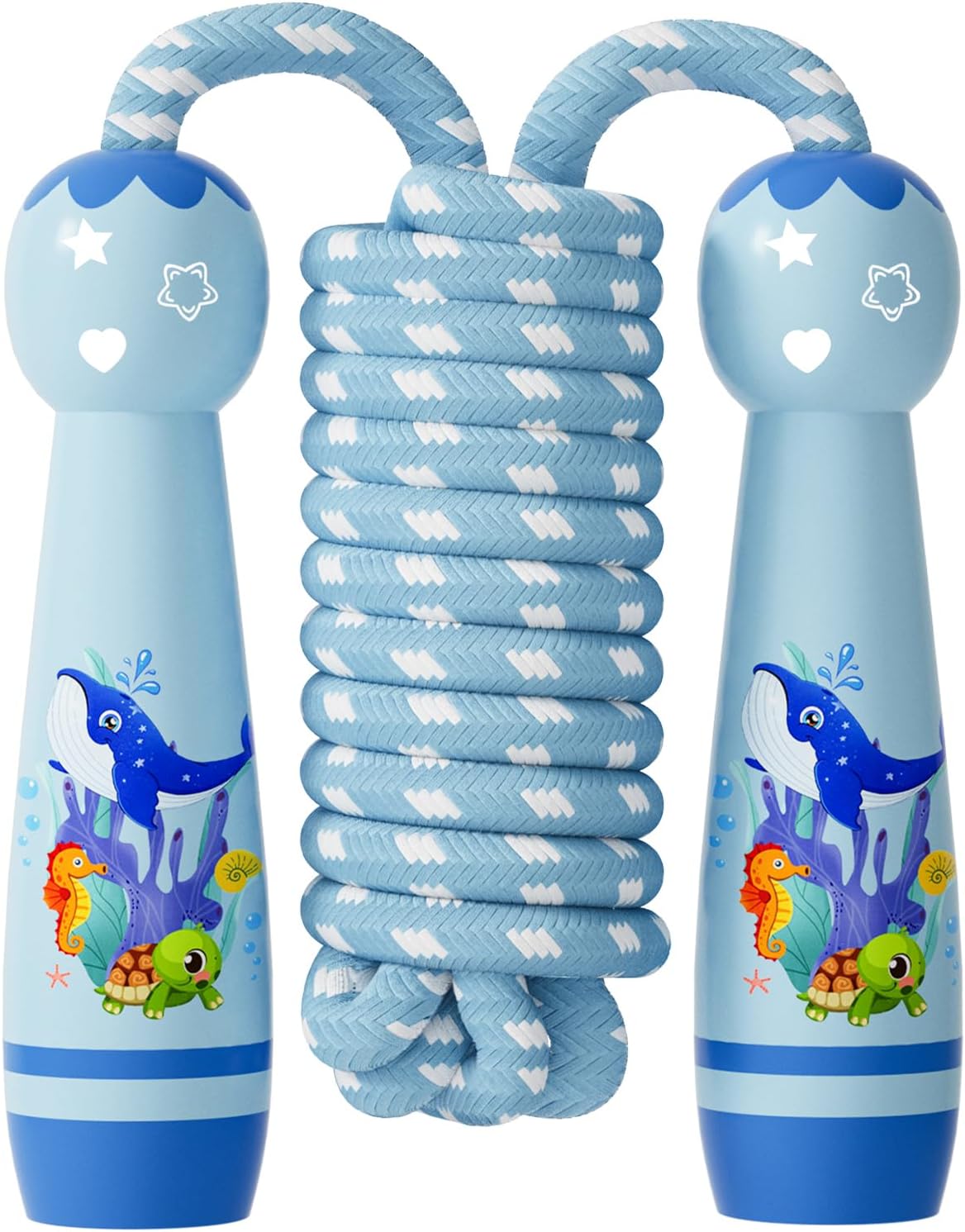Jump Rope for Kids-Adjustable Cotton Braided Skipping Rope with Wooden Handle for Toddler Fitness Workout Exercise Outdoor Activity